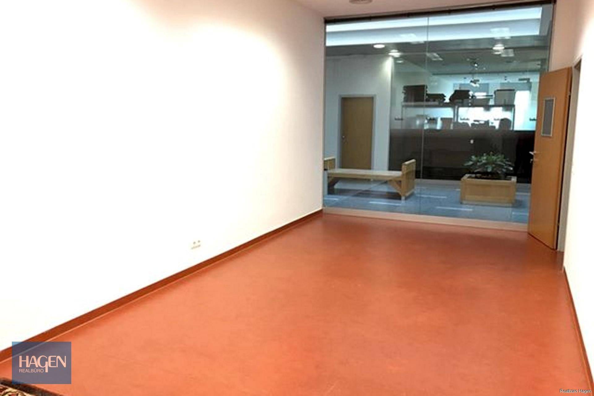 Geräumiger Ladenbereich mit großen Glasfronten und Blick auf den Flur, ideal für Geschäftsnutzung.