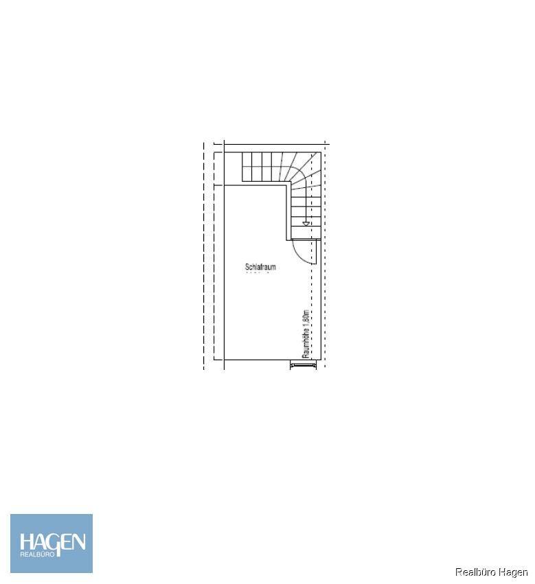 Detailansicht eines Grundrisses mit einem Schlafzimmer und einer Treppe.