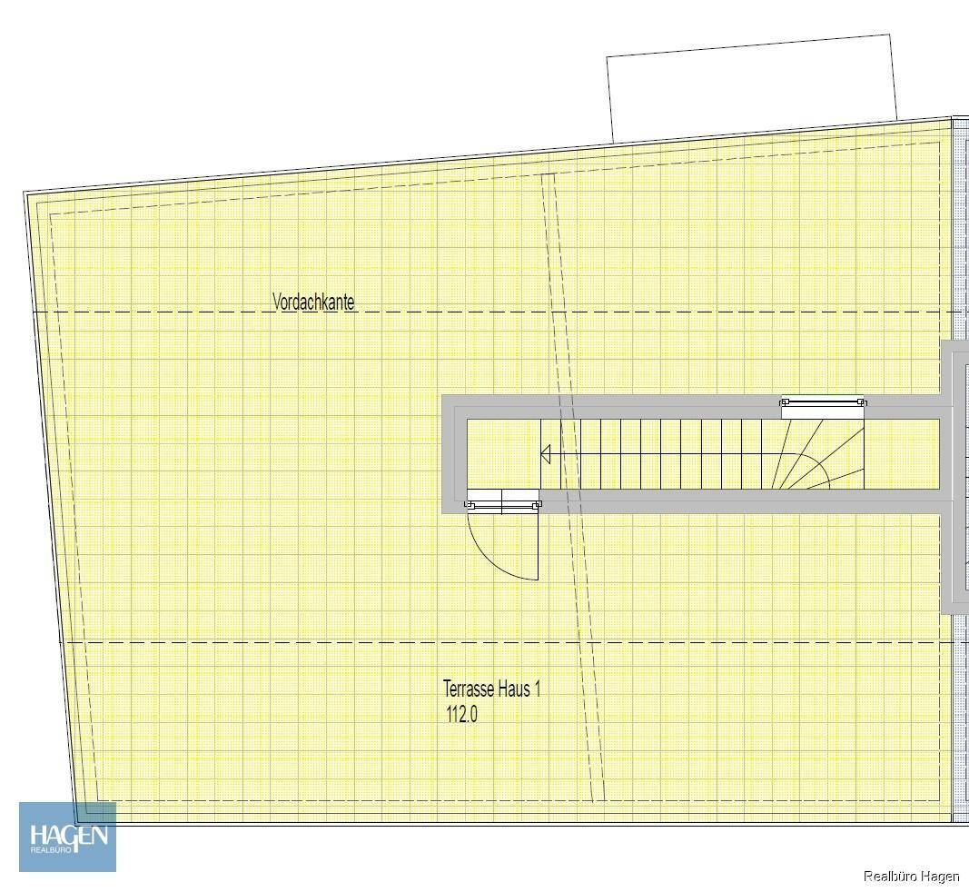 Grundriss der Dachterrasse mit Vordachkante und einer Fläche von 112.0 m².