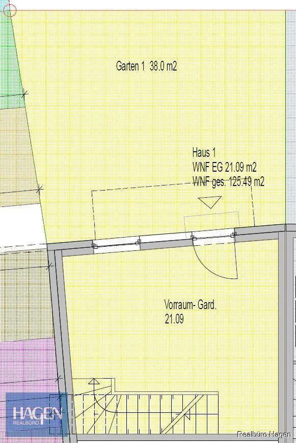 Grundriss des Erdgeschosses mit Garten, Vorraum und Gesamtfläche von 125.49 m².