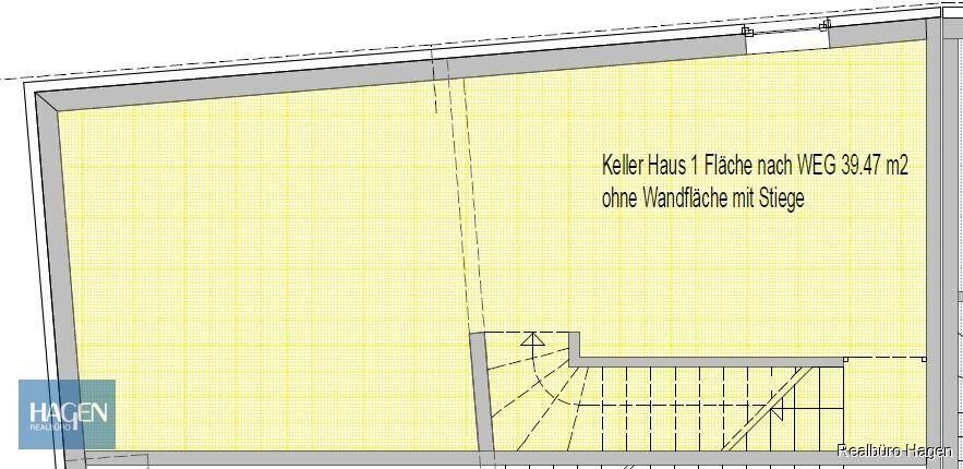Grundriss des Kellers mit Treppenaufgang und ausgewiesener Fläche von 39.47 m².