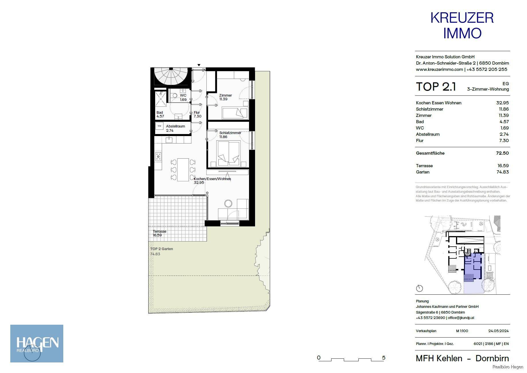 Grundriss EG Top 02 - 3-Zimmer