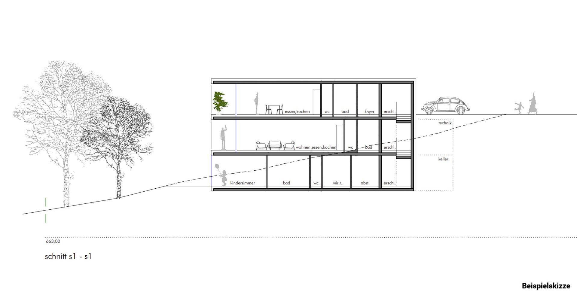 Beispielskizze Mehrfamilienhaus mit einer Nutzfläche von 345m²