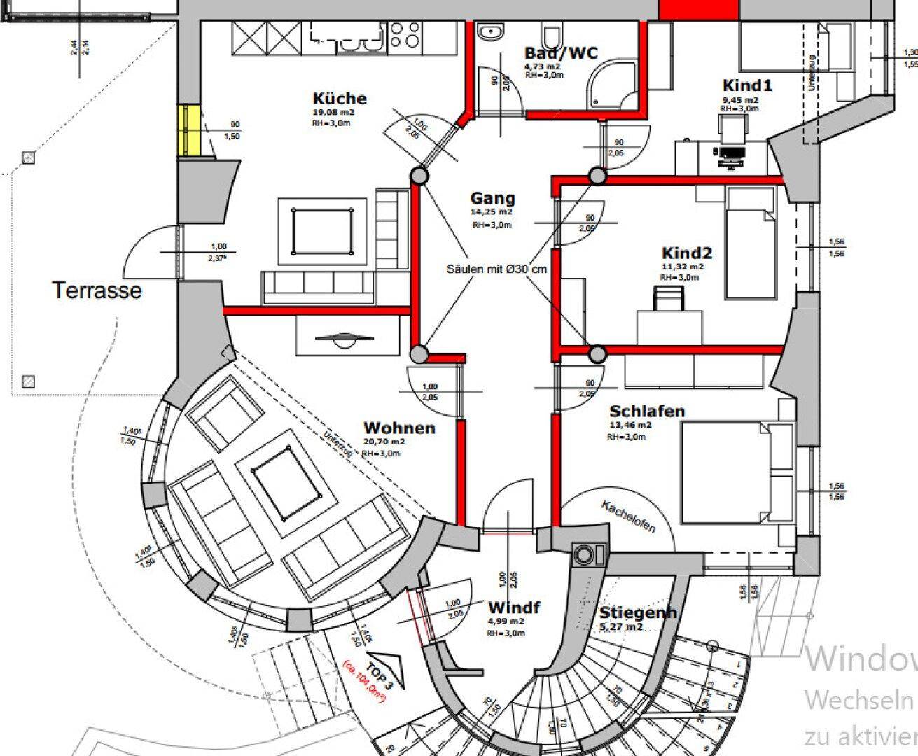 Einteilungsplan Wohnung Top 3 - Erdgeschoss