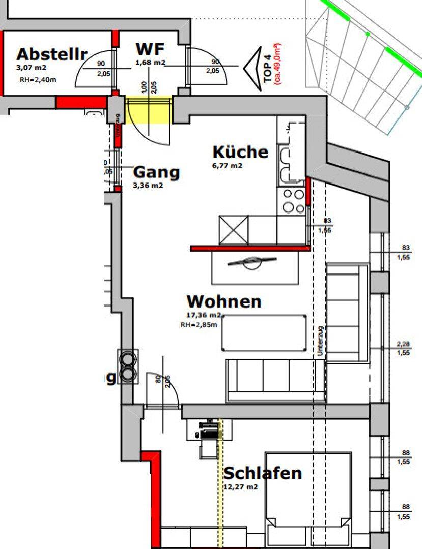 Einteilungsplan Wohnung Top 4 - Erdgeschoss