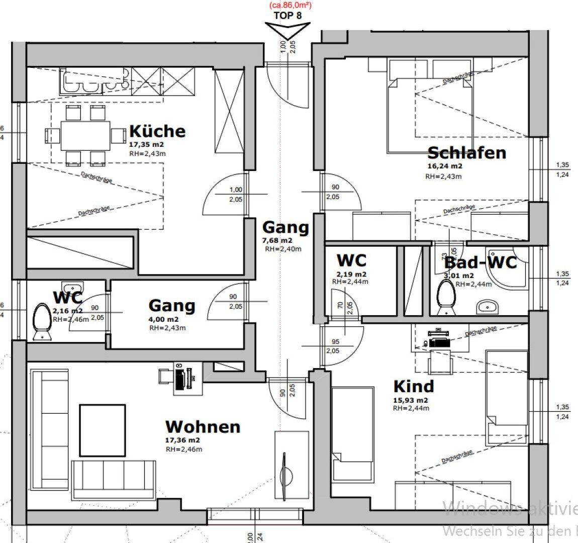 Einteilungsplan Wohnung Top 8 - 2. OG