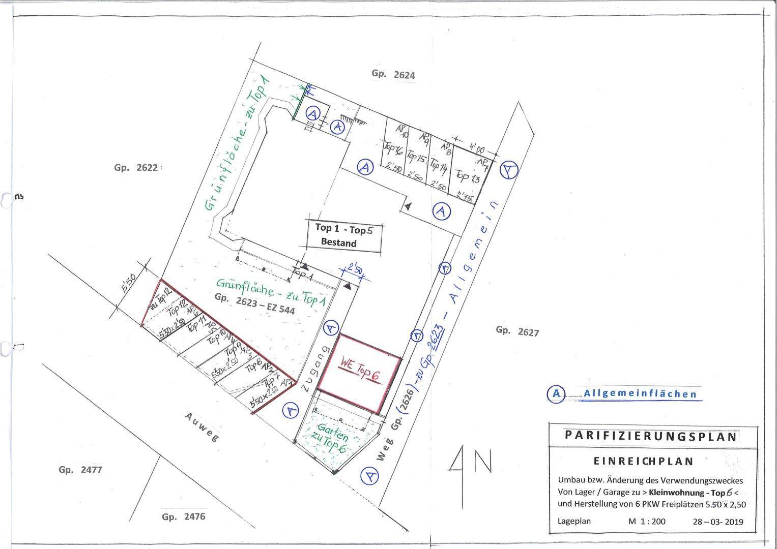 Außenanlageplan mit den Autoabstellplätzen (AP 10/Top 16) steht noch zum Verkauf