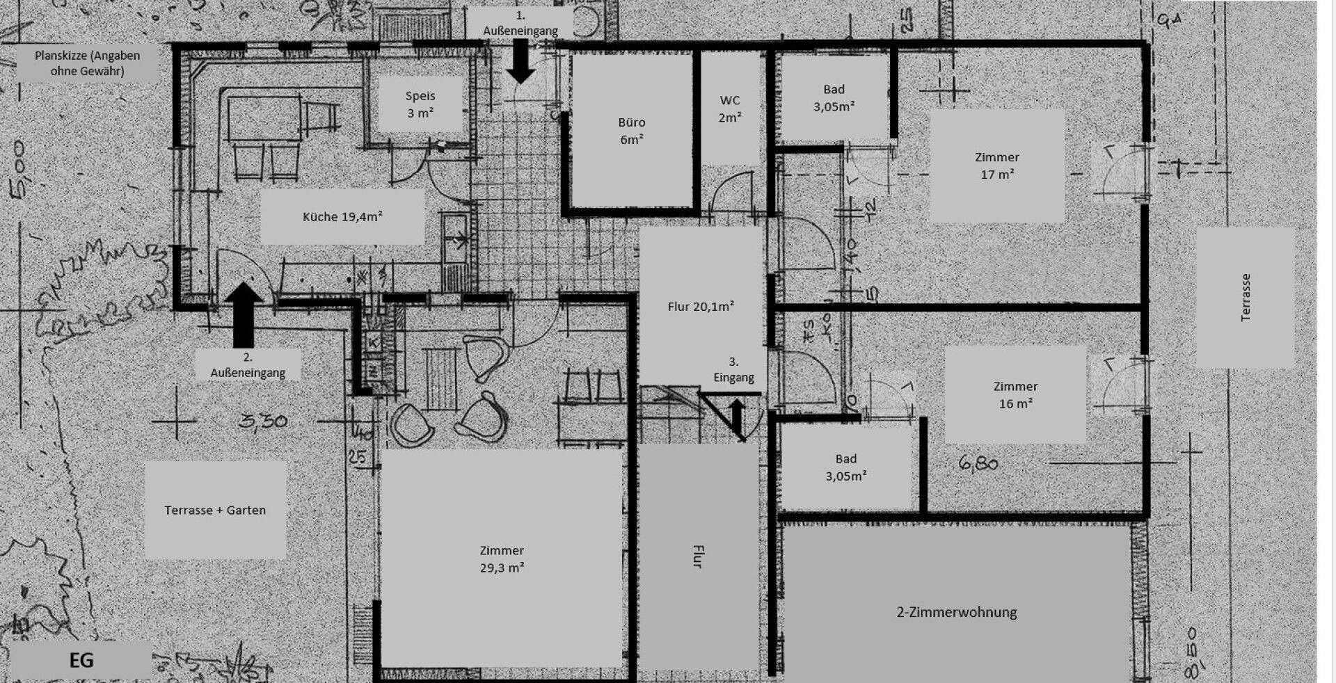 Planskizze 5-Zimmerwohnung im EG