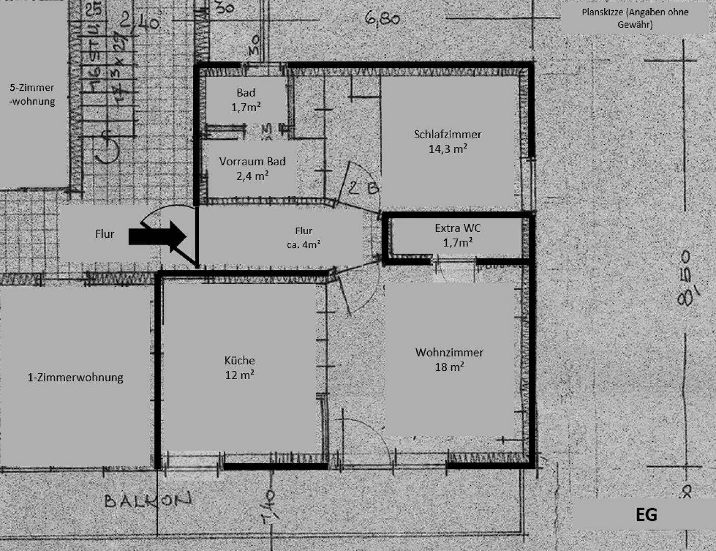 Planskizze 2-Zimmerwohnung im EG