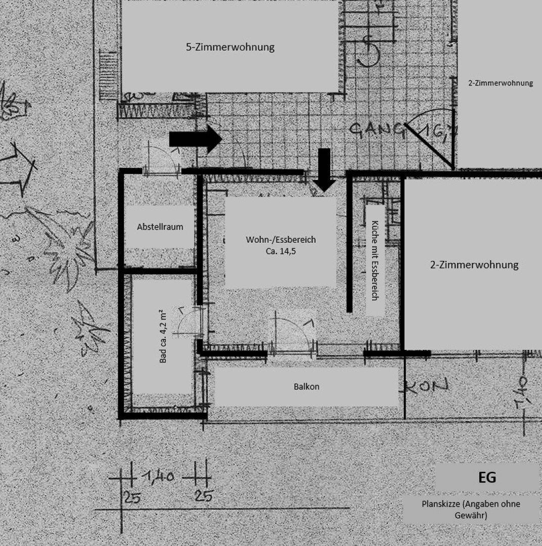 Planskizze 1-Zimmerwohnung im EG