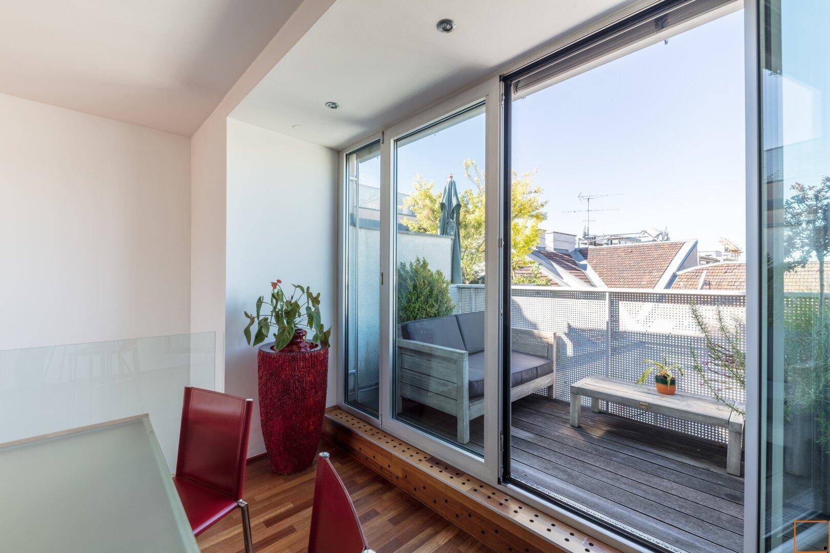 Terrace facing courtyard
