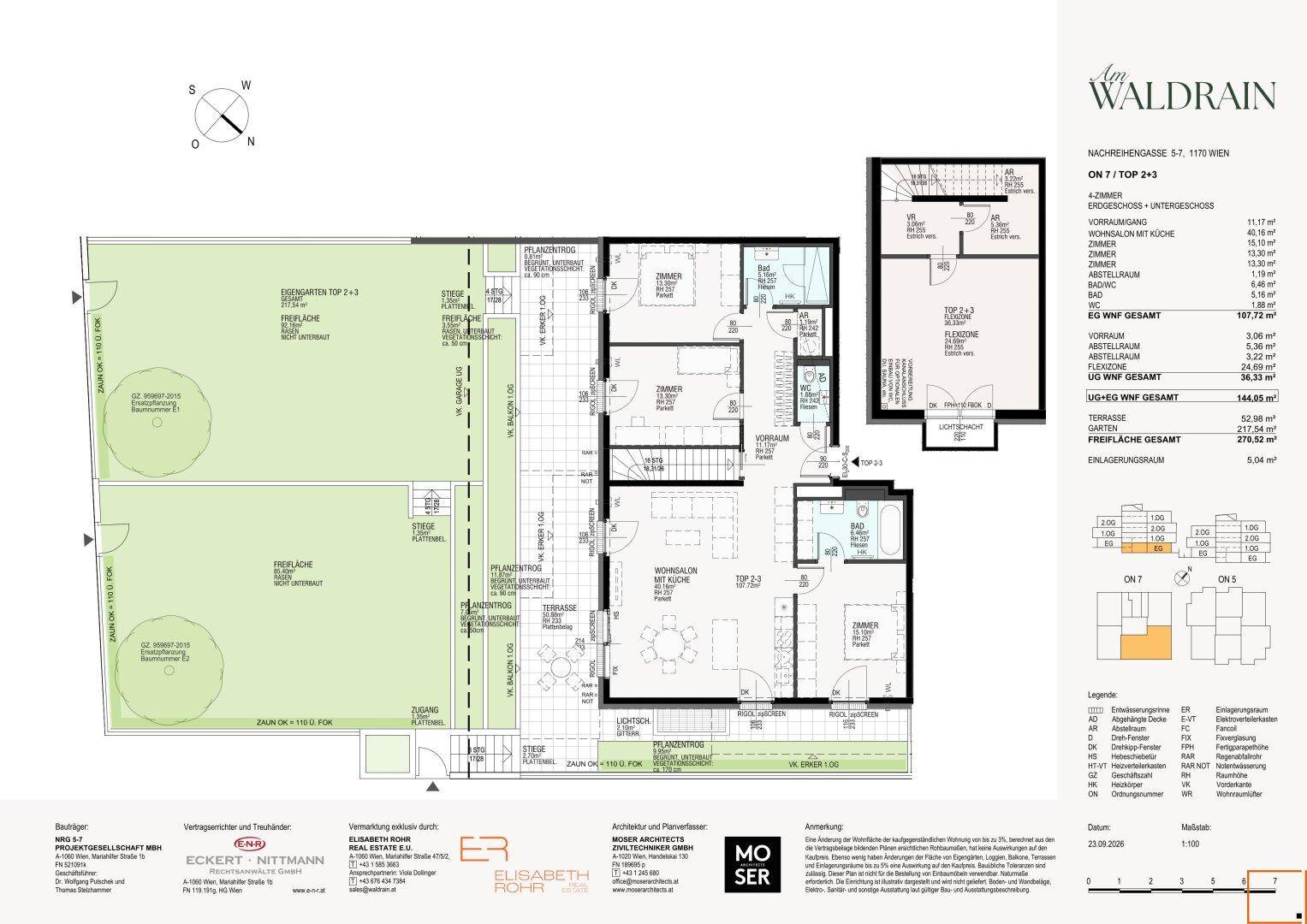 Detaillierter Grundriss einer Wohnung mit Garten, Terrasse und offenem Wohnbereich.