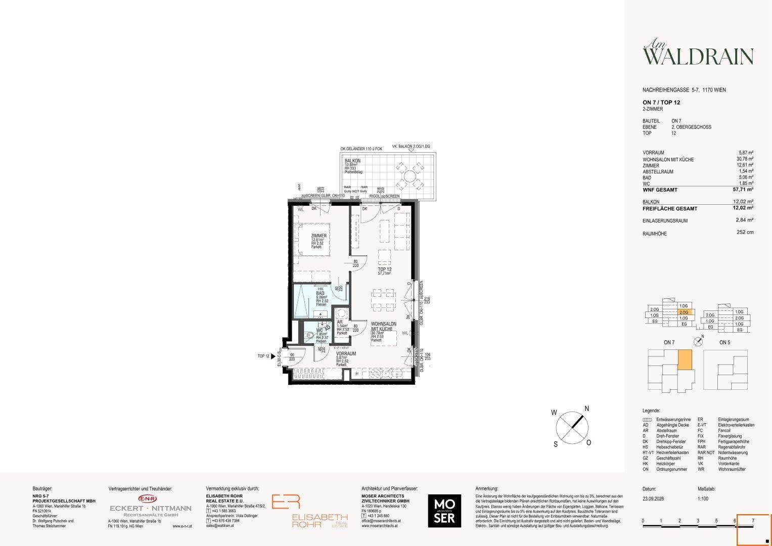 Grundriss einer Wohnung mit Balkon, Schlafzimmer und offenem Wohnbereich.