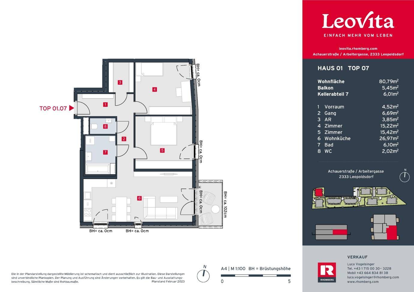 Grundrissplan - Haus 1 Top 7