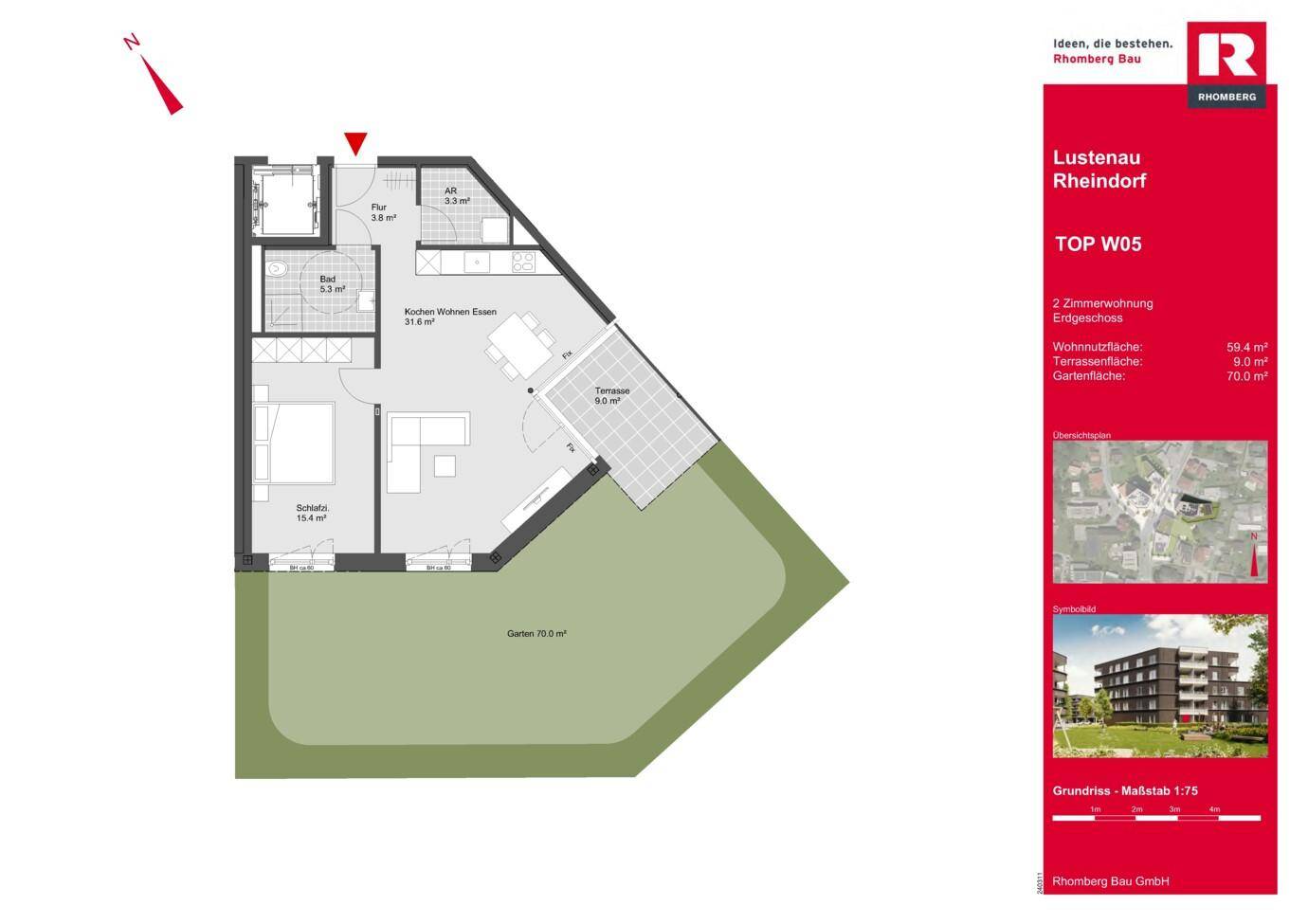 2-Zimmer Gartenwohnung in Lustenau, Top W05 – pohled 4