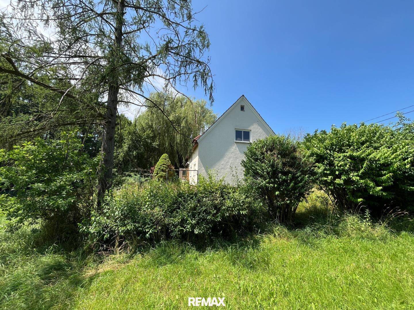Freistehendes Haus umgeben von üppigem Grün und Bäumen in ländlicher Umgebung.