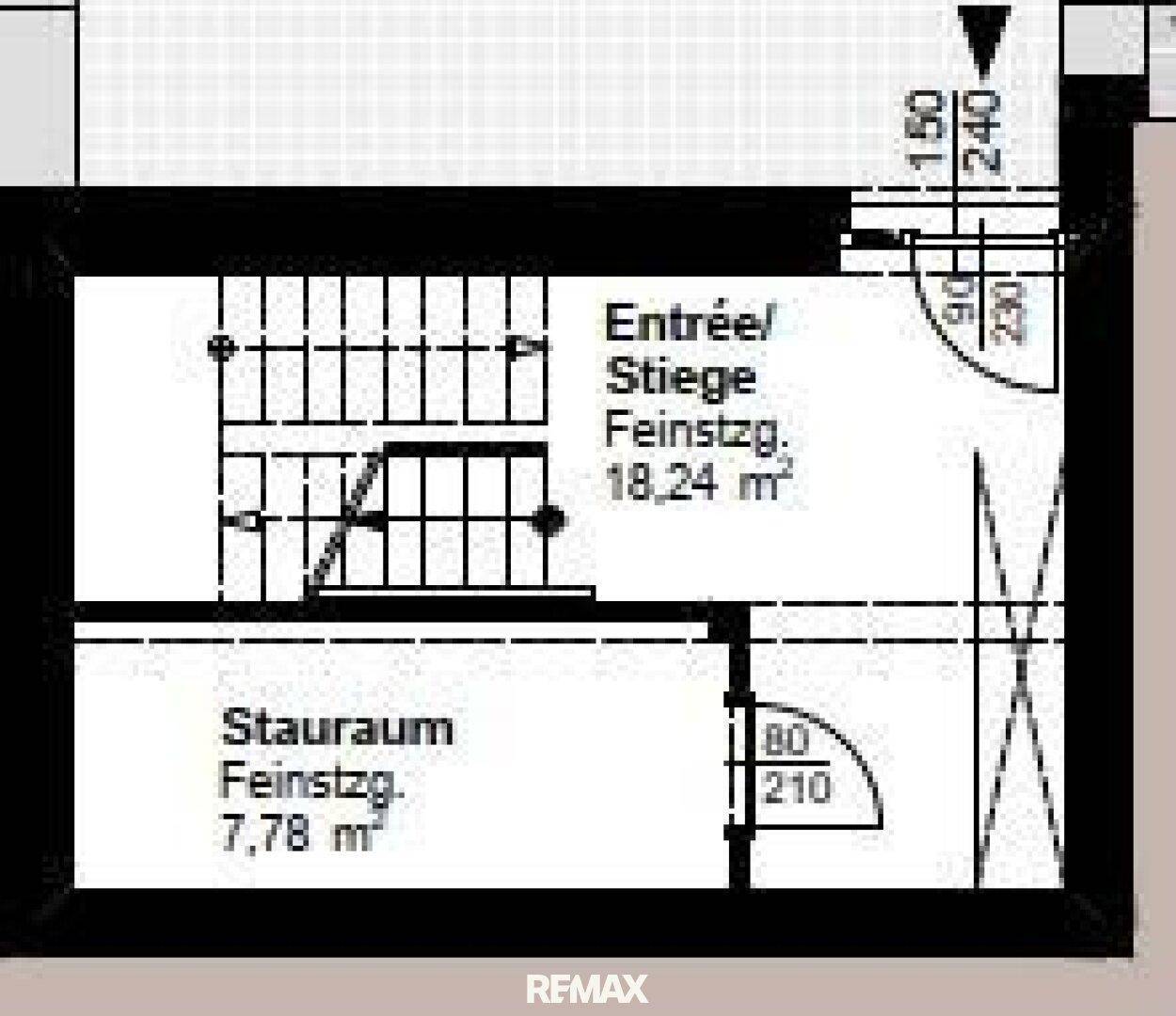 Grundriss des Eingangsbereichs mit Treppe und praktischem Stauraum.