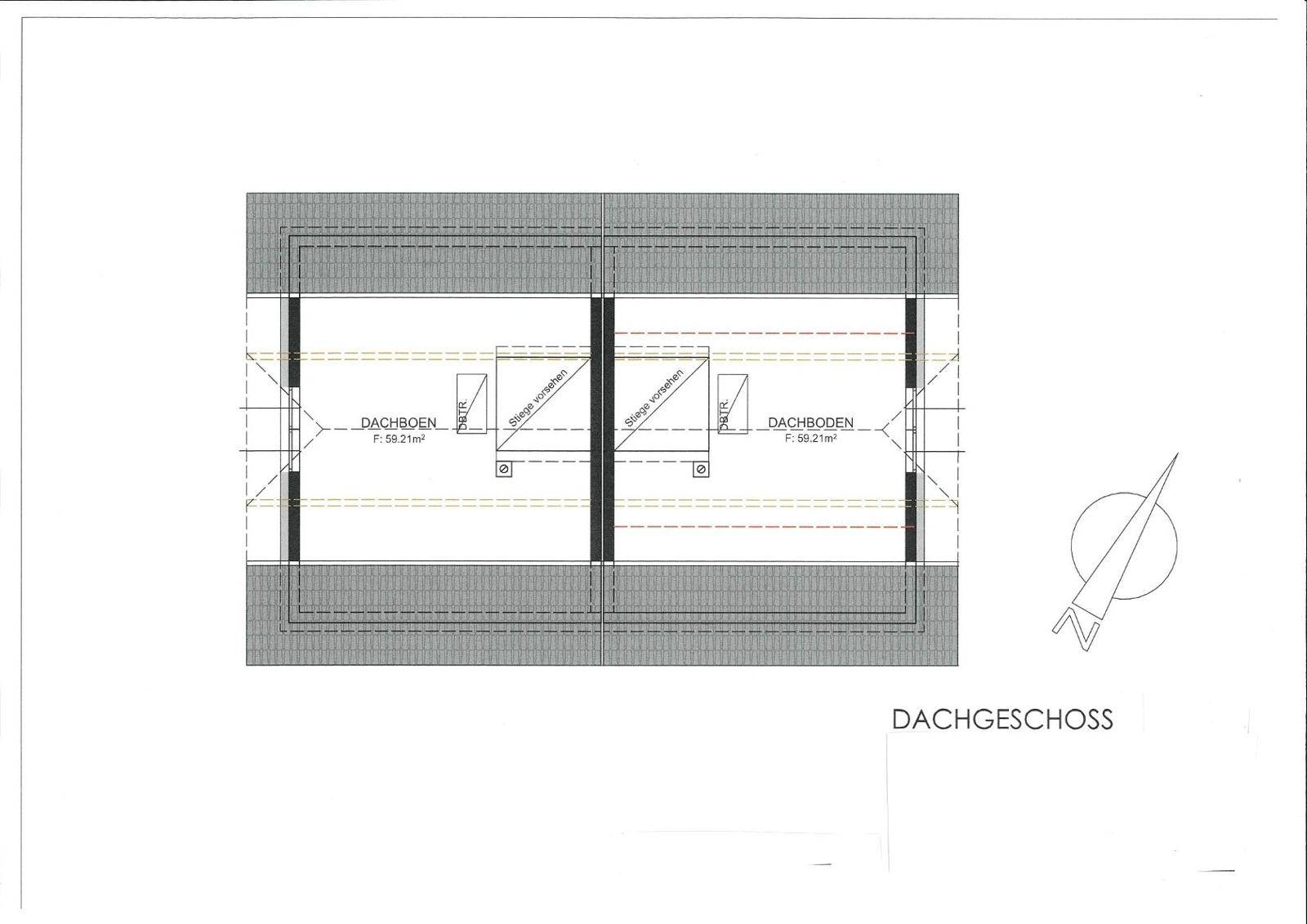 Grundriss des Dachgeschosses mit Abstellflächen und Dachschrägen.