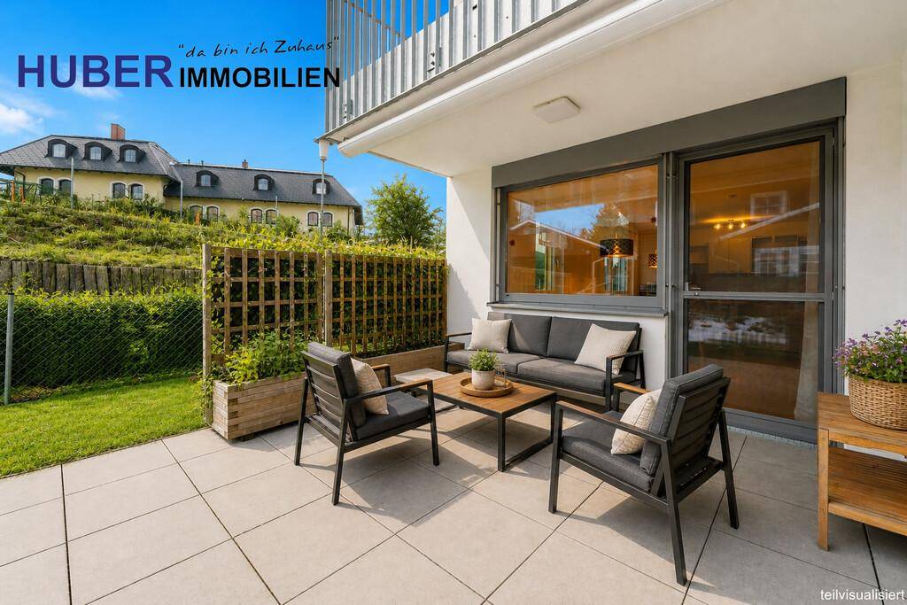 überdachte Terrasse mit Eigengarten