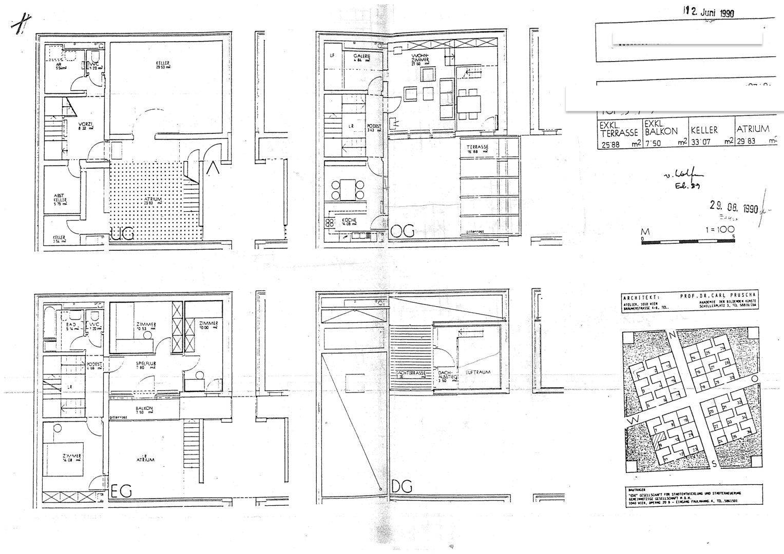 Detaillierter Grundrissplan des Anwesens mit verschiedenen Ebenen und Raumaufteilungen.