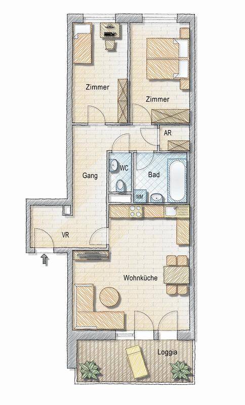 Grundriss - 3 Zimmer