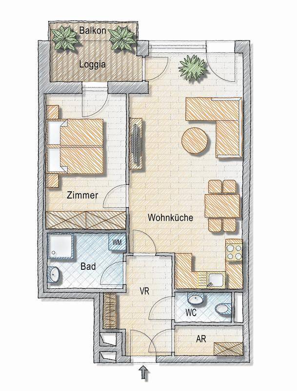 Grundriss - 2 Zimmer