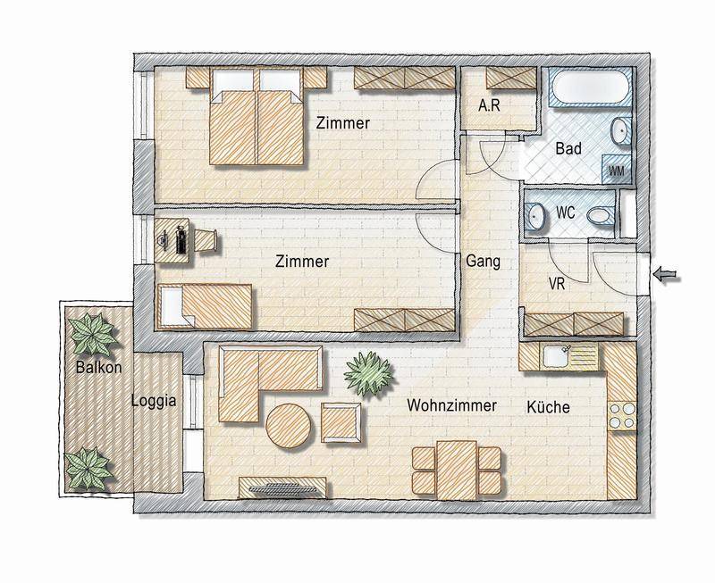 Grundriss - 3 Zimmer