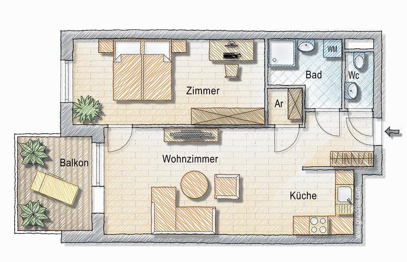 Grundriss - 2 Zimmer