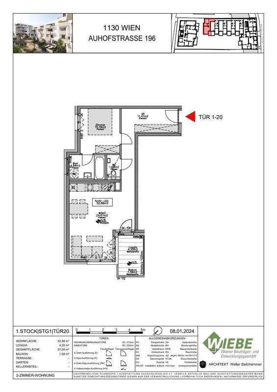 Detaillierter Grundriss einer 2-Zimmer-Wohnung mit Balkon und klarer Raumaufteilung.