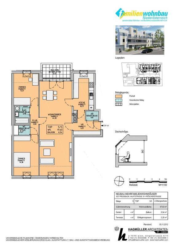 Detaillierter Grundriss einer 3-Zimmer-Wohnung mit Balkon und offener Küche.