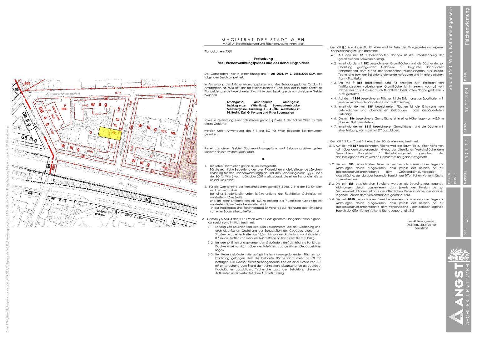 Projekt Kaltenbäckgasse Flächenwidmung