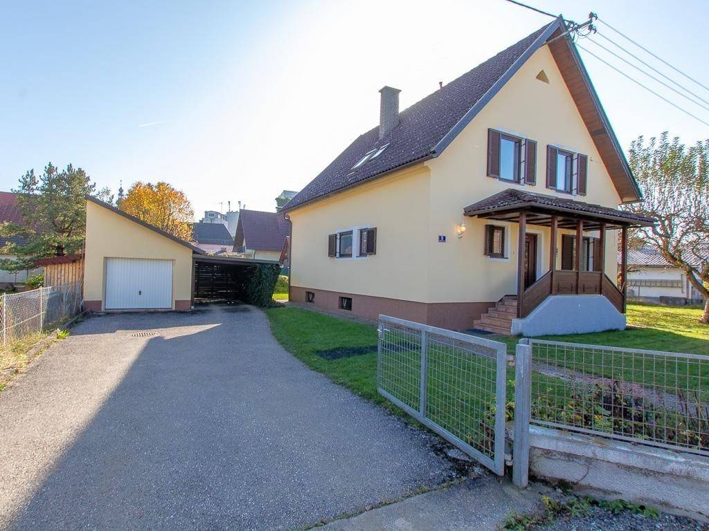 Einfahrt mit Garage und Carport