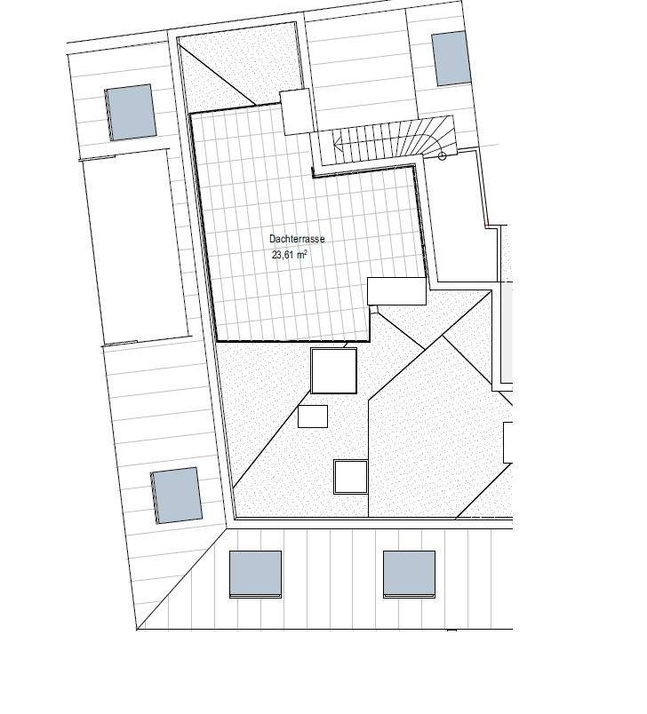 Grundriss zeigt eine Dachterrasse mit einer Fläche von 23,61 m² und Zugang über eine Treppe.