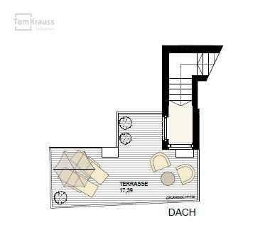 Grundriss der Dachterrasse mit viel Platz für Outdoor-Möbel und Entspannung.
