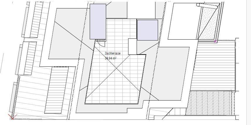 Grundriss zeigt eine großzügige Dachterrasse als Außenbereich der Immobilie.
