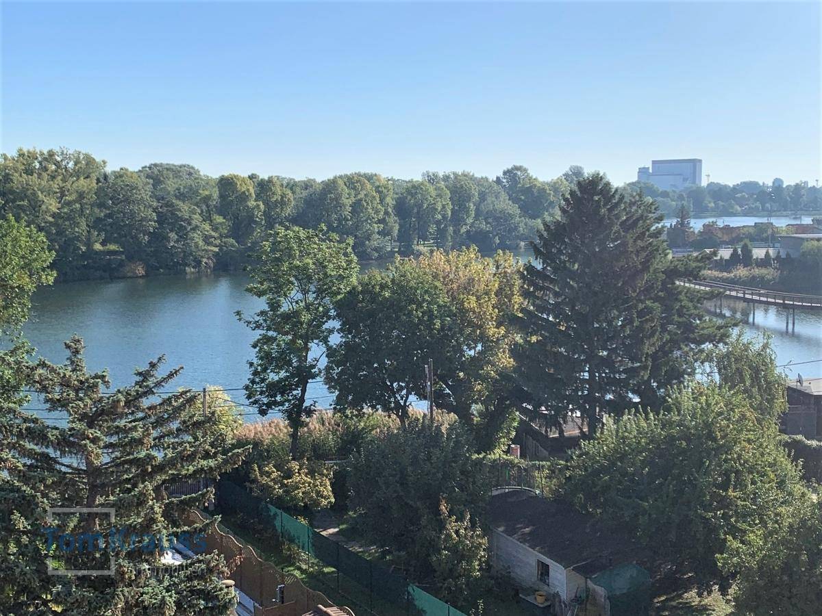 Weitläufiger Blick auf einen See, umgeben von dichtem Baumbestand und grüner Landschaft.