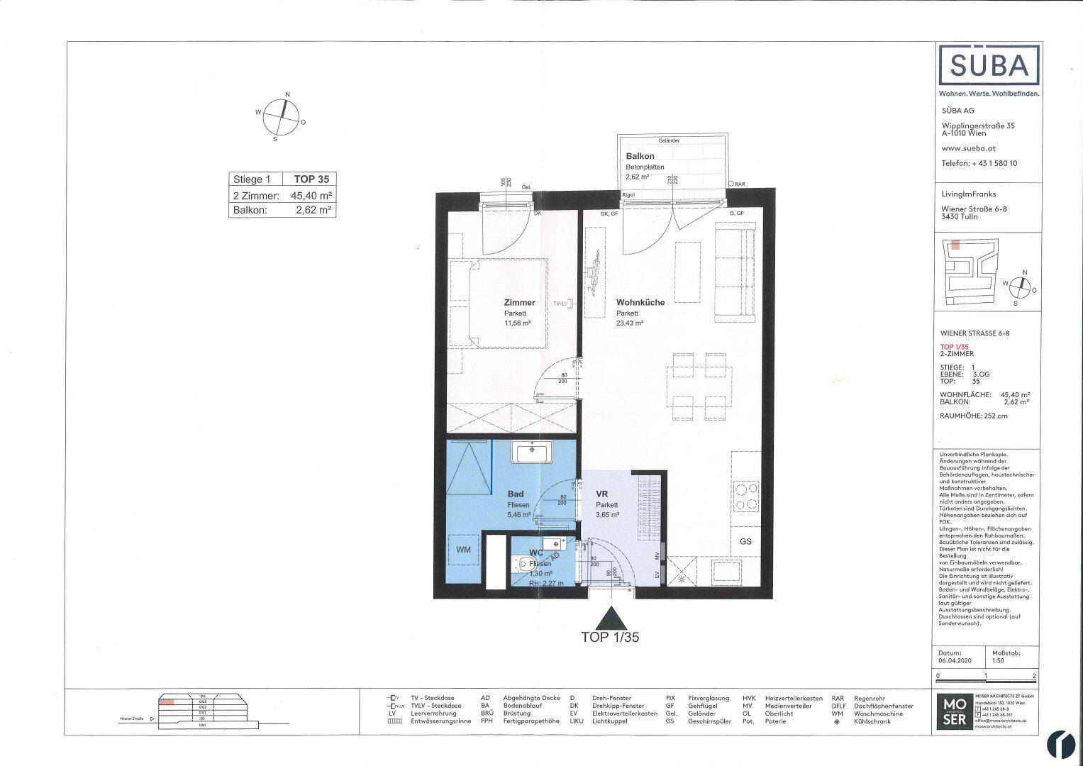 Grundriss einer 2-Zimmer-Wohnung mit Balkon und offener Wohnküche, effiziente Raumaufteilung.