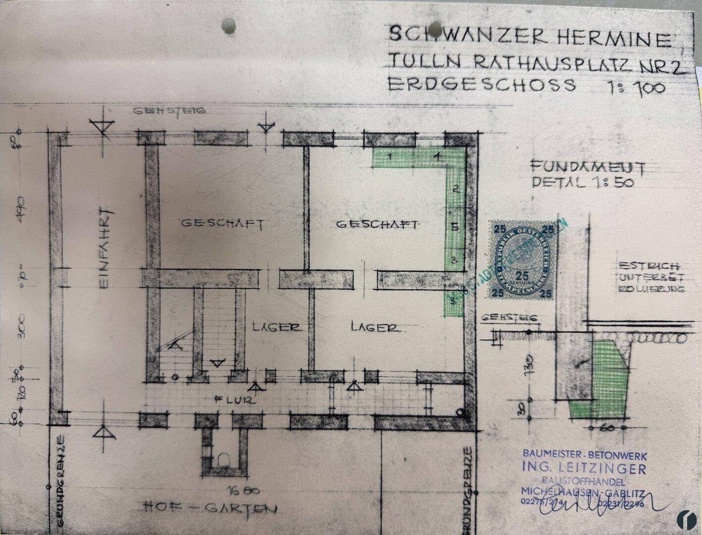 Erdgeschoss Geschäft historischer Plan