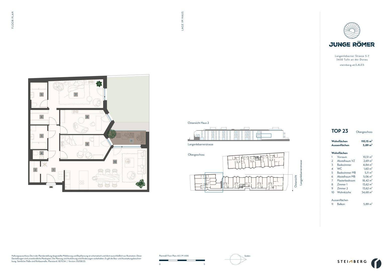 Detaillierter Grundriss einer Wohnung mit mehreren Zimmern und Balkon.