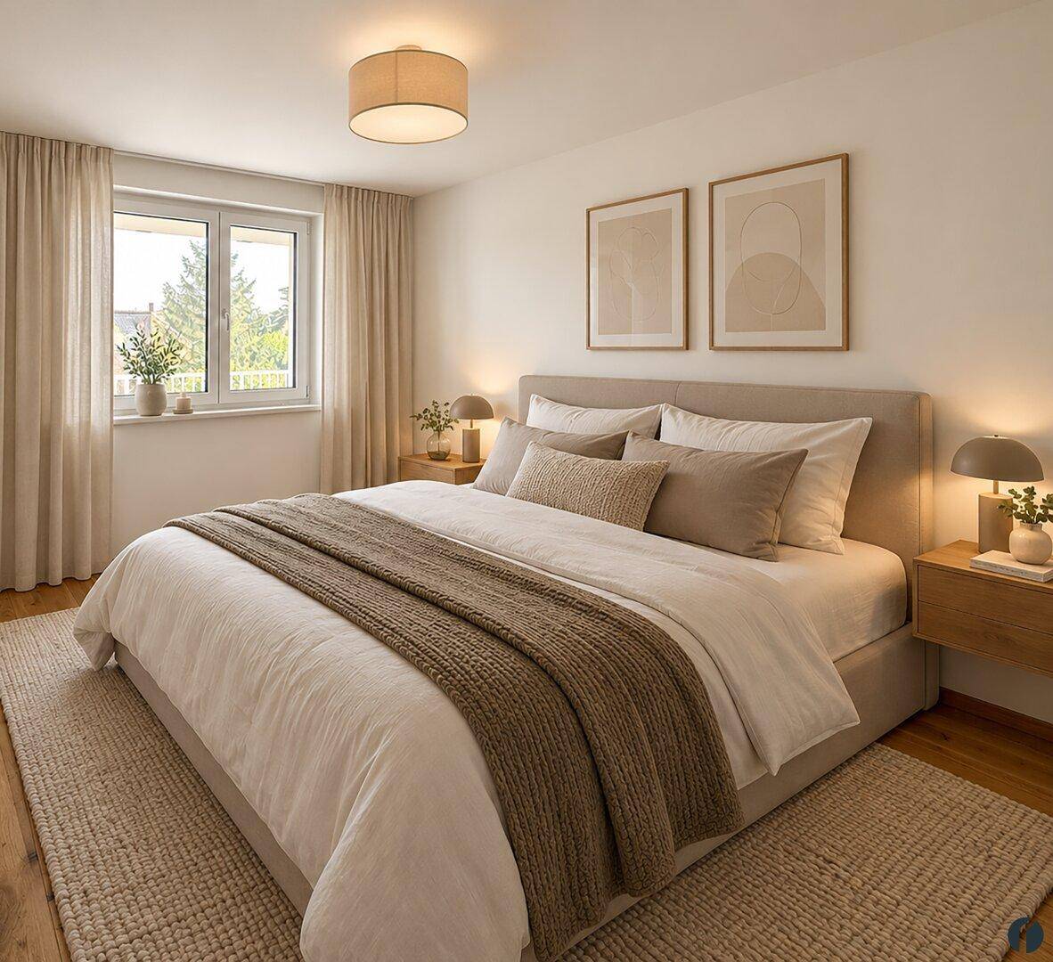 Einrichtungsbeispiel Schlafzimmer 1 (KI generiert)