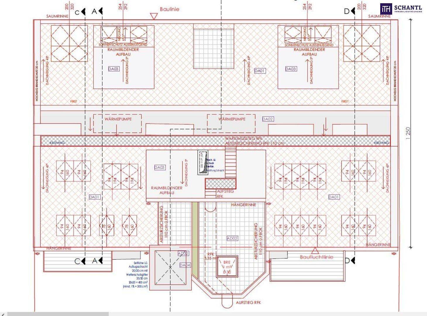 Grundriss des Dachgeschosses mit Dachschrägen und geplanten Raumaufteilungen.