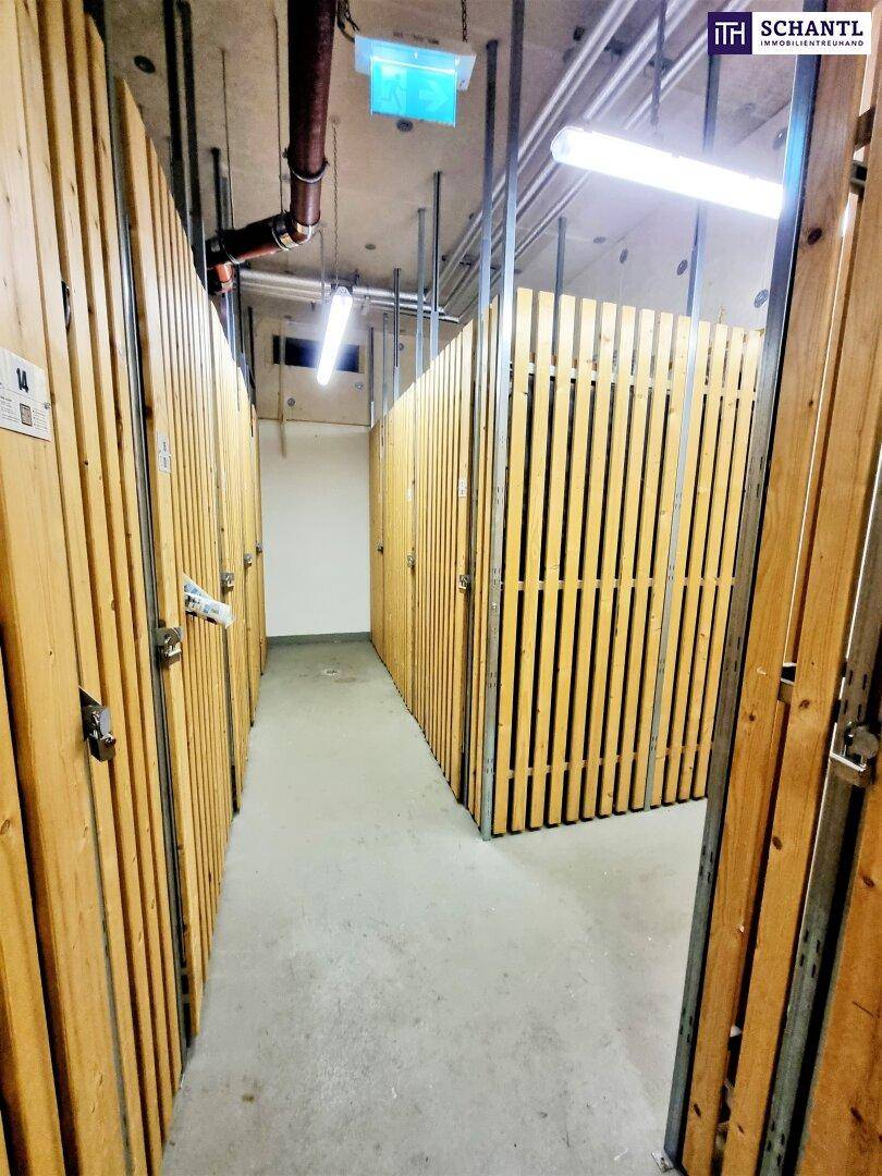 Kellerabteile mit Holzabtrennungen bieten sicheren und privaten Stauraum.