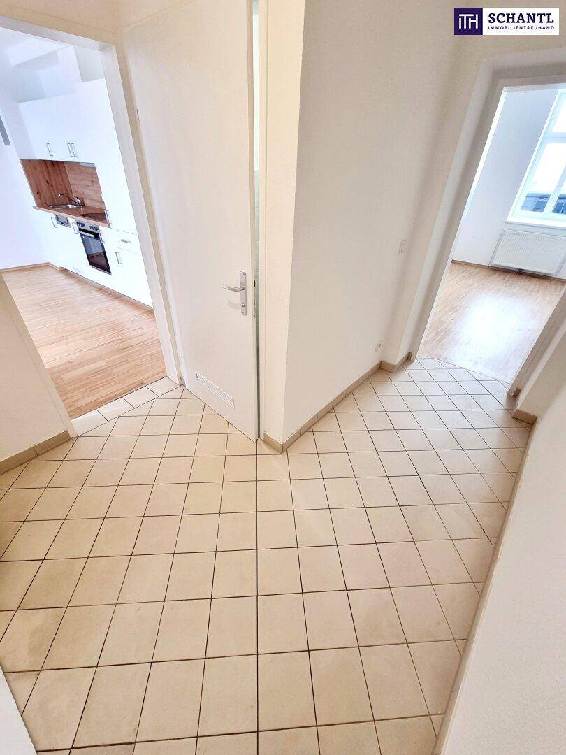 Eingangsbereich mit Fliesenboden, der zu den angrenzenden Zimmern führt.
