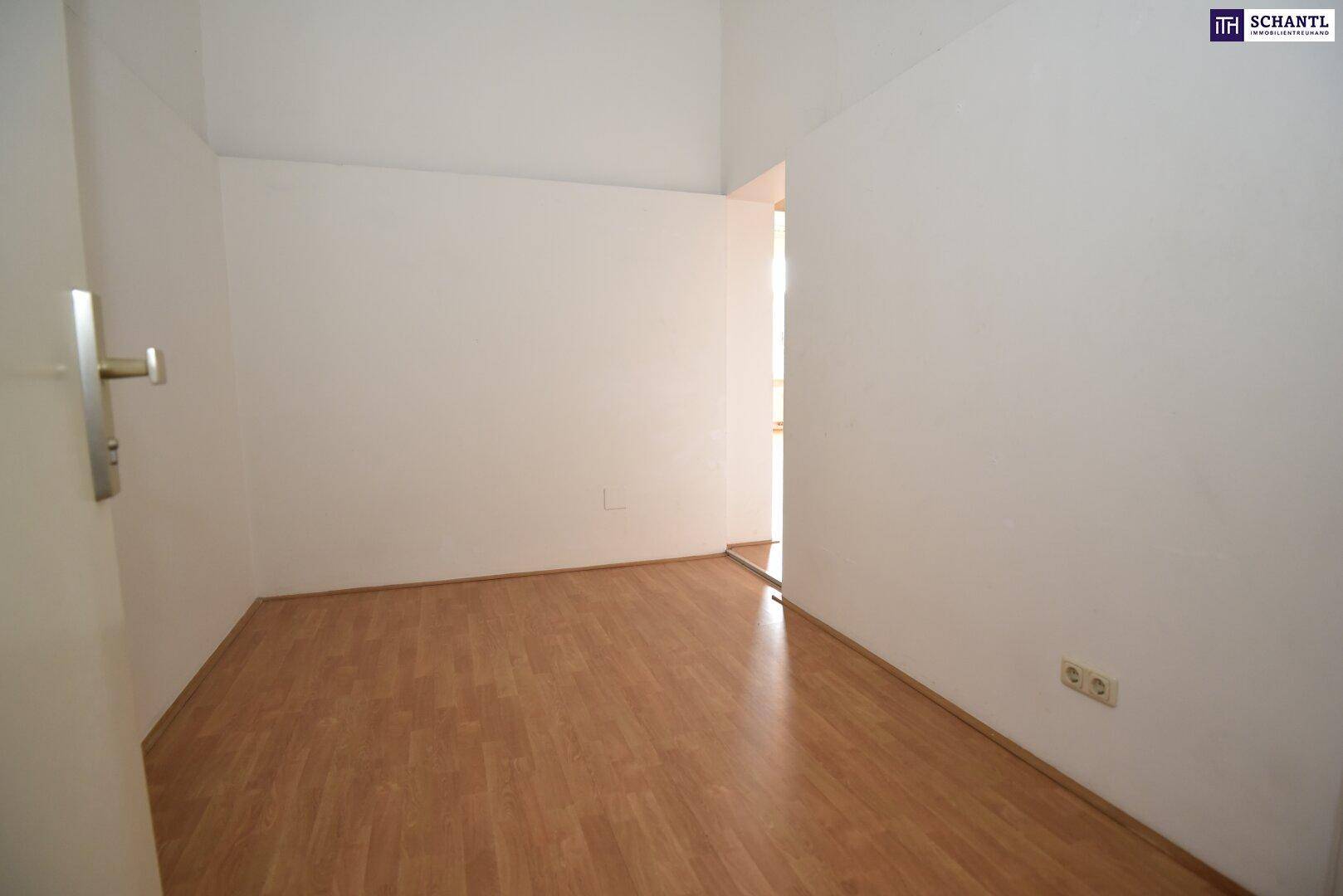 Heller, leerer Raum mit Laminatboden und Steckdosen, ideal für verschiedene Nutzungen.