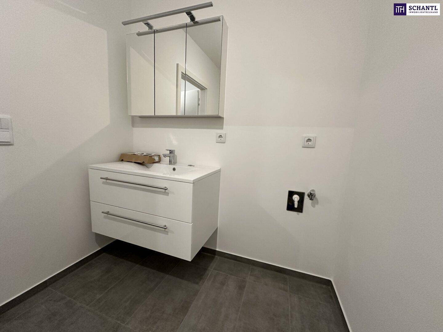 Modernes Badezimmer mit Waschtischunterschrank, Einzelwaschbecken und Spiegelschrank.