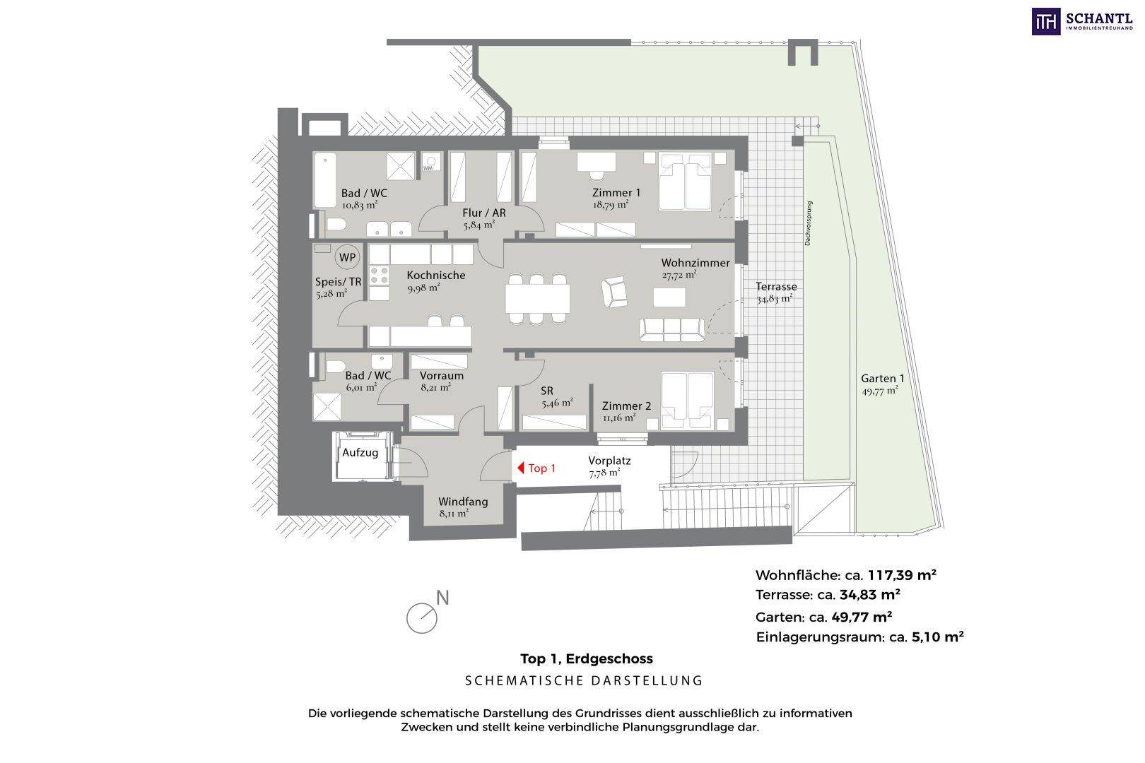 Grundriss Top 1, Schematische Darstellung