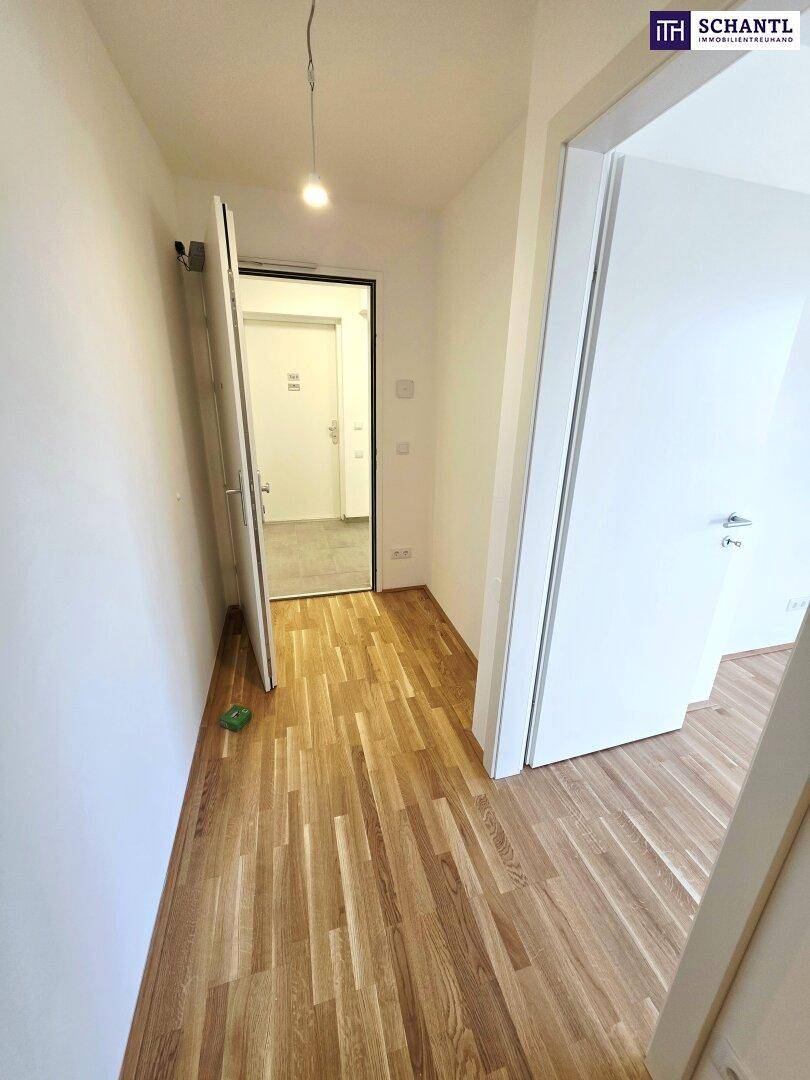 Heller Flur mit Holzboden und Zugang zum Aufzug, der die oberen Stockwerke erschließt.