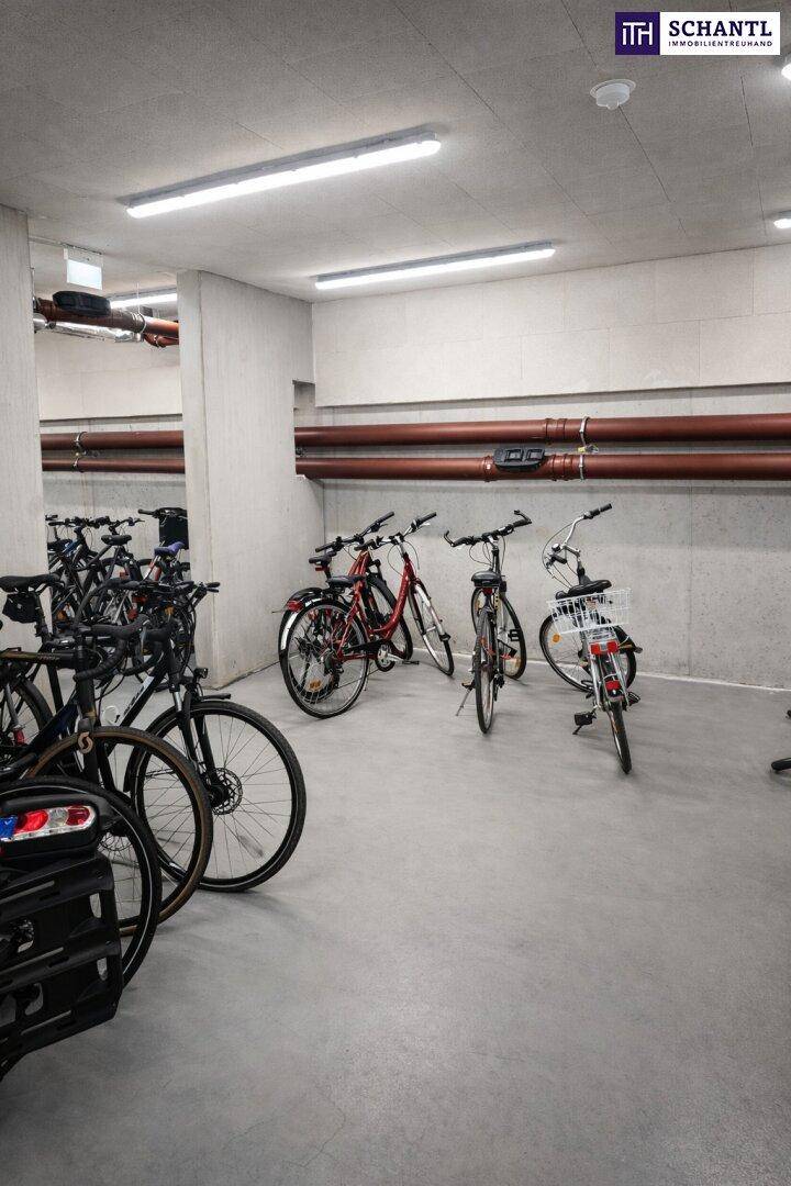 Geräumiger Fahrradraum im Untergeschoss mit vielen Abstellmöglichkeiten für Fahrräder.