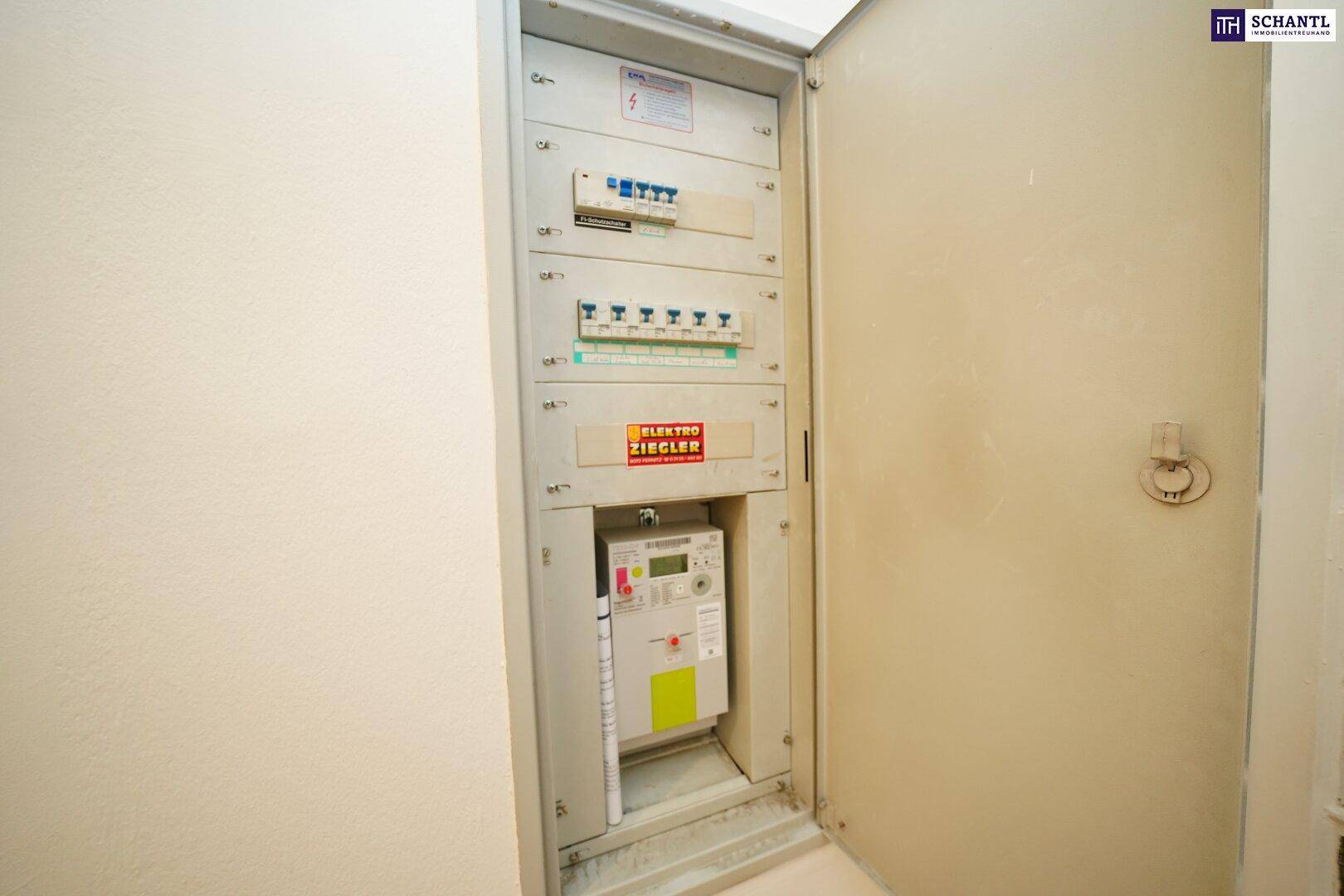 Sicherungskasten und Stromzähler in einem separaten Bereich, gut zugänglich und ordentlich installiert.
