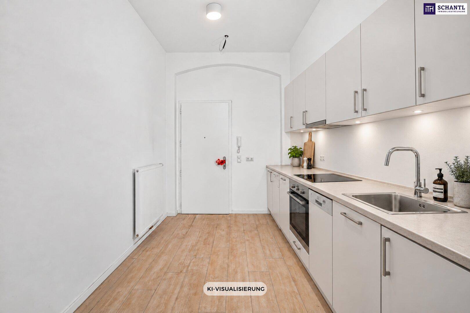 Eingangsbereich Wohnung, Küchenbereich, KI Visualisierung
